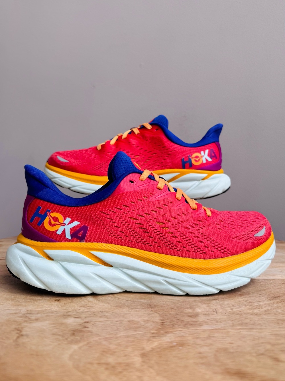 HOKA Clifton 8 Fiesta Bluing Coral Orange Women's Size 8 EU 40 Running Shoes